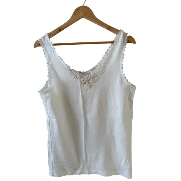 Cuddl Duds Floral Applique Trim Soft Tank Top Cream 1X - Picture 1 of 4